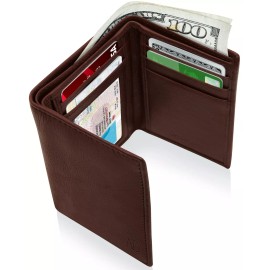 Access Denied Real Leather Slim Wallets For Men Trifold Mens Wallet W/ ID Window RFID Blocking - Brown
