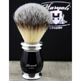 Haryali London Silver Antique Men's 5 Edge Shaving Set with Black Badger Shaving Brush, Alum Pencil and Razor Stand