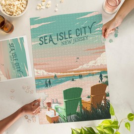 Sea Isle City, New Jersey, Painterly, Bottle This Moment, Beach Chairs (1000 Piece Puzzle, Challenging Jigsaw Puzzle for Adults, Made in USA)