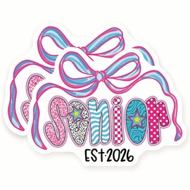 Senior 2026 Stickers - Class of 2026 - Senior Year - Pink Blue Bow - 2 Pack - 5" Wide Design - Adheres to Laptops, Tumblers, and More - Made in The USA - AQS0108