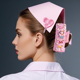 BVGA Nurses Day Hair Clips Pink Acetate NURSE Hat Stethoscope Heart Hair Claw for Women Nursing Graduation Hair Accessories Outfits Gifts(Pattern A)