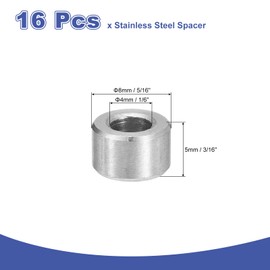 uxcell 16Pcs 304 Stainless Steel Spacer 5/16" OD x 1/6" ID x 3/16" Length(8x4x5mm) Screw Standoff Bushing Plain Finish Unthreaded Round Metal Spacer for M4 Screws Bolts and Rods