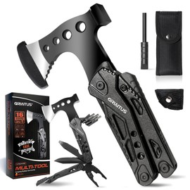 Camping Multitool Accessories Gift for Men Dad 16 in 1 Multitool Survival Gear Axe Hammer Pliers Saw Screwdriver Bottle Opener Whistle with Portable Sheath for Hiking Fishing