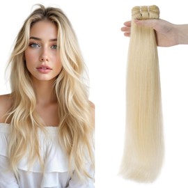 Benehair Weft Hair Extensions Real Human Hair 100g Full Head Invisible Straight Double Weft Weave Extensions for Women Silky #60 Platinum Blonde 20 Inch