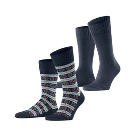 ESPRIT Men's Scandi 2-Pack M SO Cotton Wool Patterned 2 Pairs Socks, Blue (Space Blue 6116), 5.5-8