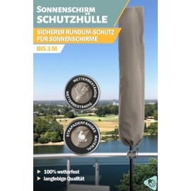 Menz Parasol Protective Cover – Weatherproof Protective Cover for Umbrella, Parasol Cover Diameter 3 m / 2.5 x 1.5 m, Robust Umbrella Cover with Pole, Zip, Polyester Umbrella Cover, Taupe