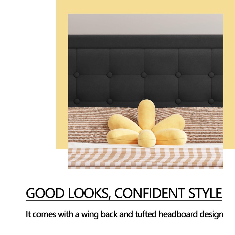 alazyhome Queen Size Black Modern Upholstered Platform Bed Frame with