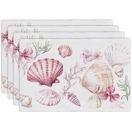 Ocean Shells Placemats Set of 4, Pink Starfish Coral Place Mats Flower Table Mats for Kitchen Dining Room Restaurant 18"x12"