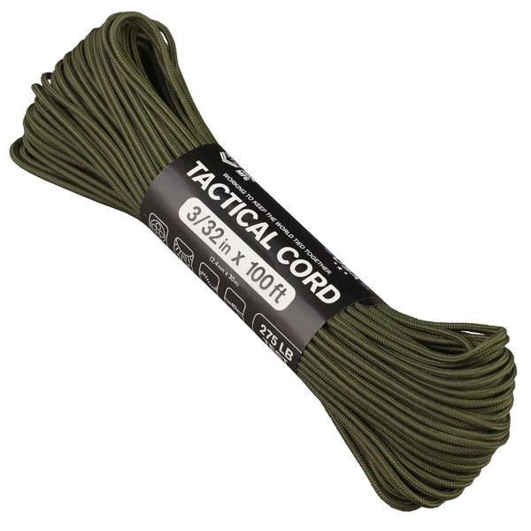 Atwood Rope MFG Cuerda de paracaídas táctica 275 de 100 pies de 4 hebras de nailon con núcleo de paracaídas exterior fabricado en Estados Unidos | Cordones, pulseras, envolturas de mango, llavero (OD)