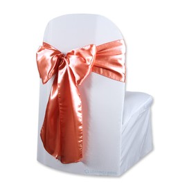 Satin Bow Sash Chair Cover Decoration - Elegant Sashes for Weddings, Banquets, Receptions, Special Events, Restaurants, and Parties - 28 Available Color Choices, Set of 50, Coral