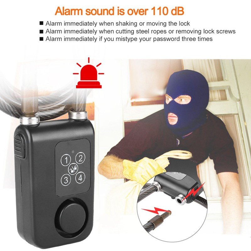 110dB Smart Waterproof Password Bicycle Lock Anti theft Alarm Lock