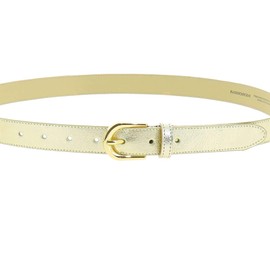 FASHIONGEN - Women genuine Italian leather belt LUNA, Made in France - Golden, 105 cm (41 in) / Waist size 39 to 40