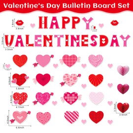 3D Valentine's Heart Honeycomb Bulletin Board Set Happy Valentine's Day Classroom Decoration Red Pink Heart Cutouts Bulletin Border Wall Decors for School Classroom Chalkboard Valentine’s Day Supplies