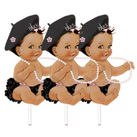 Baby Girl Paris Theme Baby Shower 1st Birthday Centerpieces Stick Table Decoration (Brunette Girl)