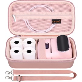 Canboc Carrying Case for Phomemo M110/ A30 Label Maker, Portable M110 Thermal Label Printer Bag with Removable Shoulder Strap, Mesh Pocket fit Printer Labels, USB Cable, Rose Gold (Case Only)