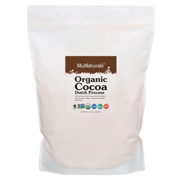 NuNaturals Organic Cocoa Powder, Premium Dutch-Process For Drinking and Baking, 5lb