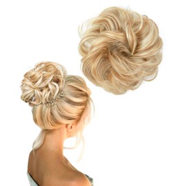 BPTRKOM 1 Stück Großes Dutt-Haarteil mit Gummiband für Damen & Mädchen,Gelockt & Messy Look für Pferdeschwanz & Hochsteckfrisuren,Inklusive Haargummi mit Haaren für einfache Anwendung(Gelb)