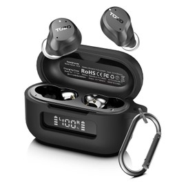 AGENTNANO for TOZ0 NC9(2024) Case Cover, Silicone Protective Scratch Resistant Battery Display Visible Design Cover for TOZO Hybrid Active Noise Cancelling Wireless Earbuds with Carabiner-Black