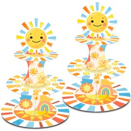 HAPPARTY 2PCS Sunshine Party 3-Tier Cupcake Stand Tower Holder for First Trip Around One In The Sun 1st Birthday Here Come The Son Baby Shower Party Decorations Supplies