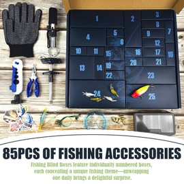Fishing Lure Advent Calendar 25 Days Fishing Gear Kit for Fisherman Anglers, Surprise Gifts for Men Husband Father Grandpa Brother