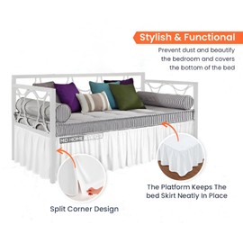 Ruffled Daybed Skirt with Split Corners- White Twin Daybed Skirt 12 Inch Drop- Microfiber Sofa Bed Skirt for Living Room Guest Room- Daybed Skirt for Twin Bed with Platform Three Sided Coverage