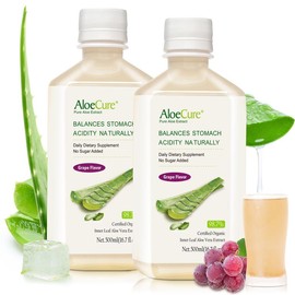 AloeCure USDA Organic Aloe Vera Juice Grape Flavor, Made Within 12 Hours of Harvest - Pure Aloe Juice For Natural Digestive & Immune Support, Naturally Supports Balanced Stomach Acidity, 500ml Bottles:_2 BOTTLES