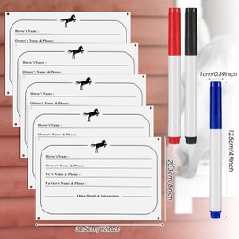 Fulmoon 5 Pcs Horse Stall Name Plate Dry Erase Sign Info Stall Plaque with 3 Pcs Dry Erase Pen for Horse Barn Door Accessories Decoration Supplies, 12 x 8 Inch