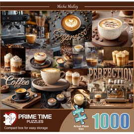 Prime Time Puzzles 1000 Piece Collage Jigsaw Puzzle for Adults - Coffee Latte Espresso Collage - Challenging Puzzle Perfect for Game Nights - 1000 Piece Puzzle for Adults. 20x27 inches (Mocha Medley)