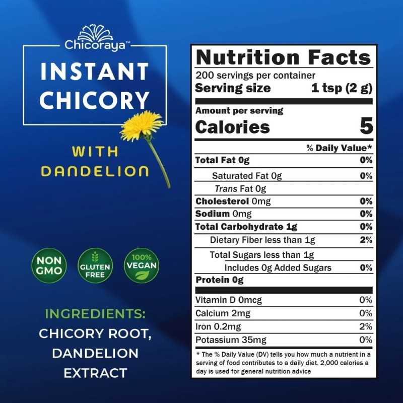 CHICORAYA Coffee Alternative Beverage Blend Chicory Root Powder 14.1oz Dandelion