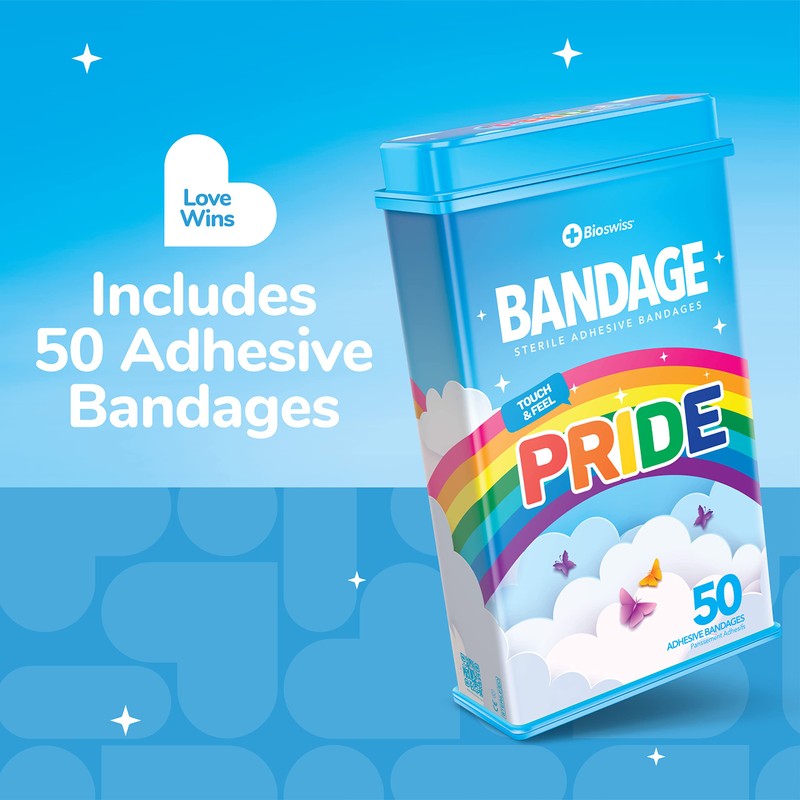 BioSwiss Bandages, Rainbow Pride Shaped Self Adhesive Bandage, Latex Free