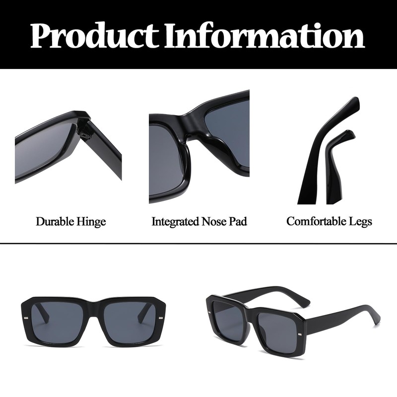 LJCZKA Vintage Rectangular Sunglasses Women Men 90s Retro Square Sunglasses