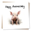 Beautiful Piglet Happy Anniversary Card - Greetings Card Watercolour Design