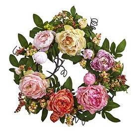 Nearly Natural 20in. Mixed Peony & Berry Wreaths, Assorted