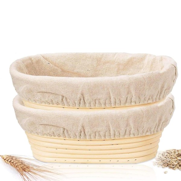 KONGDY Banneton Bread Proofing Basket, 2 Pack 10 Inch Oval
