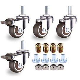 NERILEE 1.5'' Mute Swivel Rubber Wheel,with T nut M8x20mm Stem Threaded Mini Furniture Casters,Load 165Lbs, for Workbench, Table, Cabinet,Coffee Table of Hardwood Floors