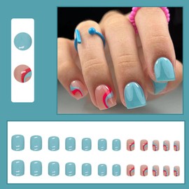 Pack of 24 Square False Nails Short, White French Tip Press On Nails Square Glitter Artificial Nails for Sticking, False Nails Full Cover False Nails for Women and Girls