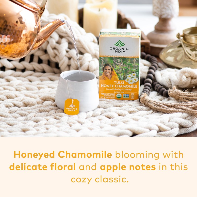 ORGANIC INDIA Tulsi Honey Chamomile Tea Bags - Herbal Tea