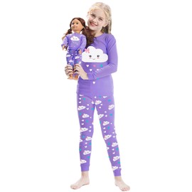 Babyroom Girls Matching Doll&toddler 4 Piece Cotton Pajamas Toddler Sleepwear size 2 Purple …