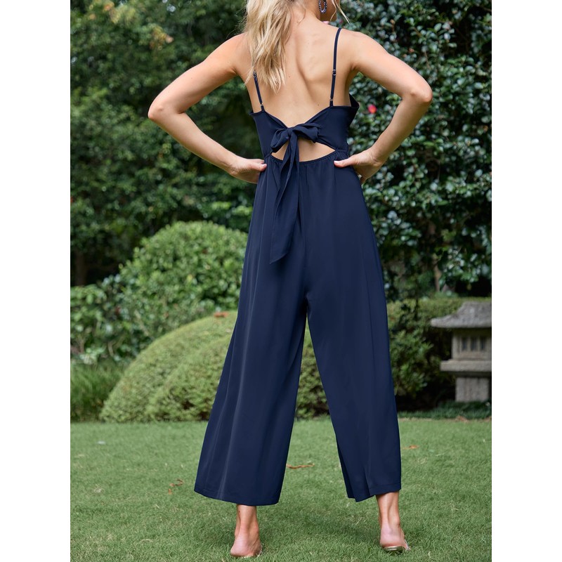CUPSHE Women's Jumpsuit Sleeveless Ruffle Overall Cutout Tie Wide Leg
