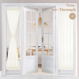 HOMEIDEAS Non-See-Through Sidelight French Curtains for Front Door, Light Filtering Privacy Semi Sheer Door Window Curtains with Rod Pocket and Tieback,1 Panel, Ivory, 26W X 72L Inch