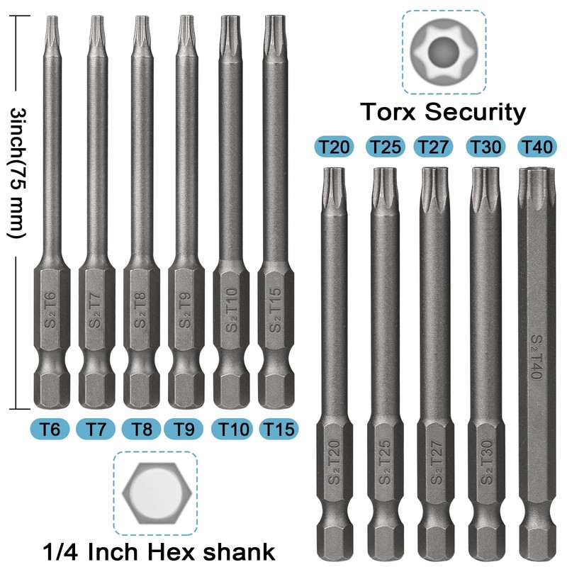 Torx Bit Set Hakkin 11Pcs Security Torx Bit Set 1/4”