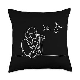 Binoculars One Line Art Drawing Bird Watching Throw Pillow
