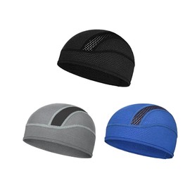 3 Pack Summer Riding Skull Cap Helmet Liner Breathable Outdoor Cycling Mesh Cap Sweat Wicking Bike Running Hat Beanie Stretchy Quick Dry Turban Hat Under Helmet for Men Women Cycling Motorcycle
