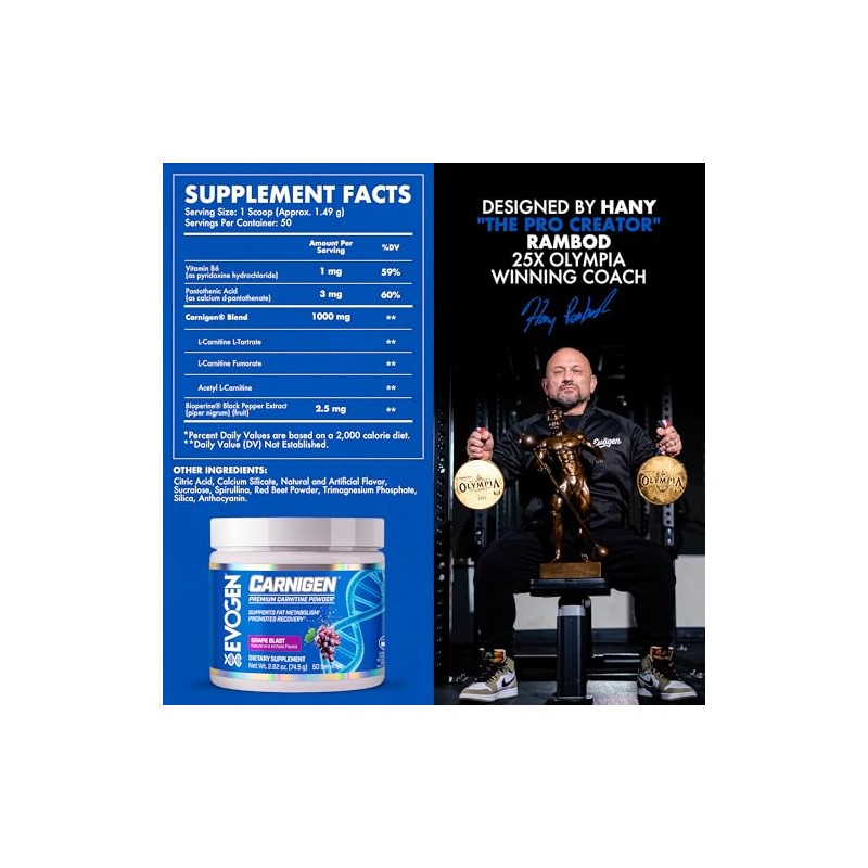 Evogen Carnigen, Tartrato De Carnitina, En Polvo, Acetyl-L-Carnitina, Fumarato De