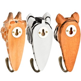 Your Castle 3 Wall Hooks Wooden Zebra, Bear, Panda with Metal Hooks Handmade
