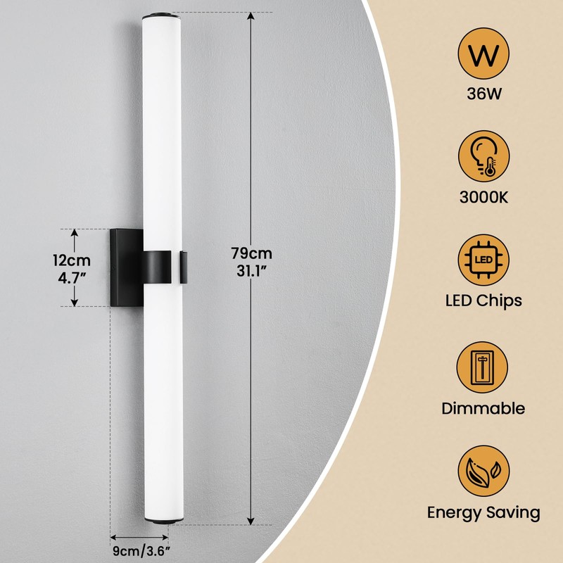 AIJIASI Black Bathroom Vanity Light Fixtures, 31 inch Modern Bathroom