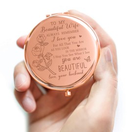 Sanamuo Gifts for Wife, Beautiful Wife Gift Compact Mirror, Birthday Gifts for Women, Wedding Anniversary, Valentines Day, for Wife(Rose Gold)