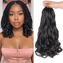 Xtrend 12 Inch French Curly Braiding Hair Pre-curled Bouncy Braiding Hair 8 packs French Curls Braids Loose Wave Braiding Hair with Curly Ends for Goddess Box Braids Hair Extension 1B#