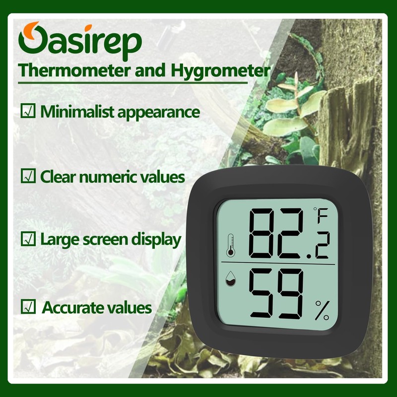 Oasirep Black Reptile Thermometer and Hygrometer – LCD Digital Temp
