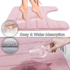 Yimobra Memory Foam Toilet Bath Mat U-Shaped, 24 X 20 Inches,Soft and Comfortable, Super Water Absorption, Non-Slip, Machine Wash and Easier to Dry for Bathroom Commode Contour Rug, Soft Pink